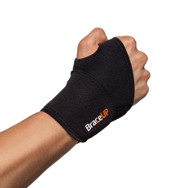 BraceUP Adjustable Wrist Wrap – Compression Support for Workouts and Carpal Tunnel Relief (Black)