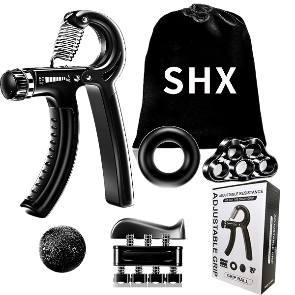 SHX Hand Grip Strengthener Forearm Workout Kit, Grip Strength Trainer, Adjustable Resistance 11-132Lbs Hand Gripper, Finger Exerciser, Finger Stretcher, Grip Ring & Stress Relief Grip Ball for Athlete
