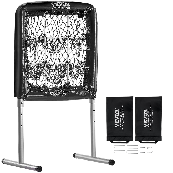 VEVOR 9 Hole Baseball Net, 28x27 Softball Baseball Training Equipment for Hitting Pitching Practice, Heavy Duty Height Adjustable Trainer Aid with Strike Zone & 4 Ground Stakes, for Youth Adults