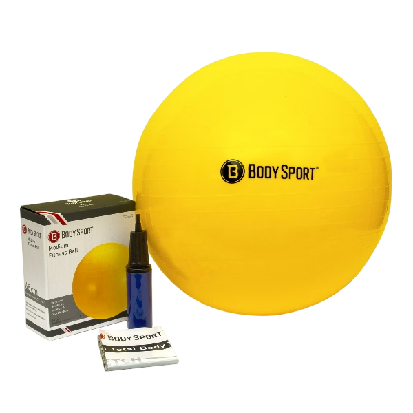 Body Sport Yellow Fitness Ball (65 cm), Pump & Exercise Guide Included